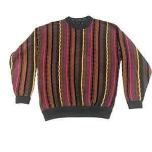 Vintage STRUCTURE Men's M large Textured Striped Knit Coogi style Sweater